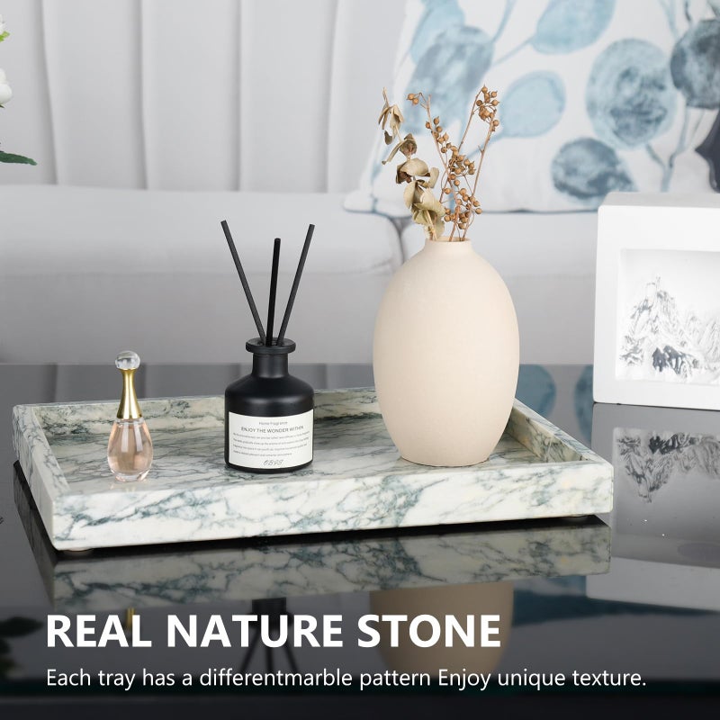 Zilukar Real Natural Marble Tray for Bathroom, Vanity, Kitchen and Desktop, Rectangle Genuine Marble Stone Tray for Jewelry, Cosmetics, Candles, Lotion, Perfume (Cyan-Green, 12" x 8" x 1.2") - Image 3