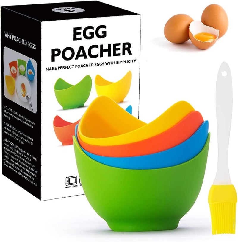 Ruiwin Silicone Egg Poacher Cups with Ring Standers, Egg Boiler Mold Cup for Microwave Air Fryer Stovetop Cooking, Non-Stick, BPA-free, Set of 4 - Image 2