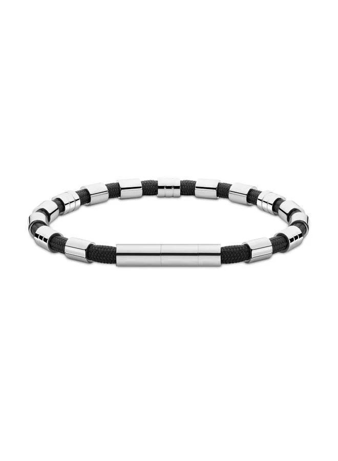 POLICE Gear Black Nylon cord with Stainless Steel Bracelet for Men's