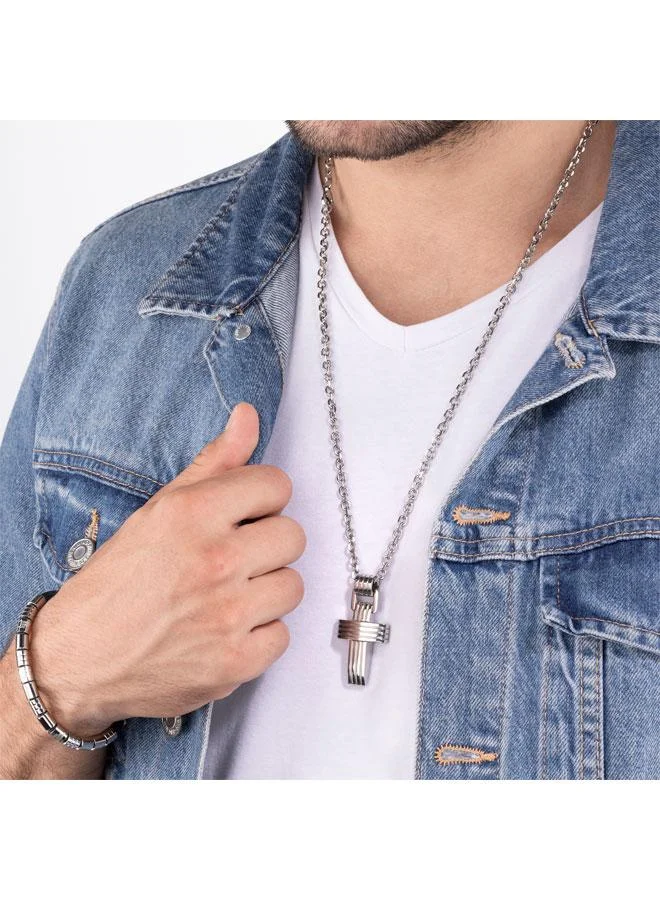 POLICE Gear Black Nylon cord with Stainless Steel Bracelet for Men's