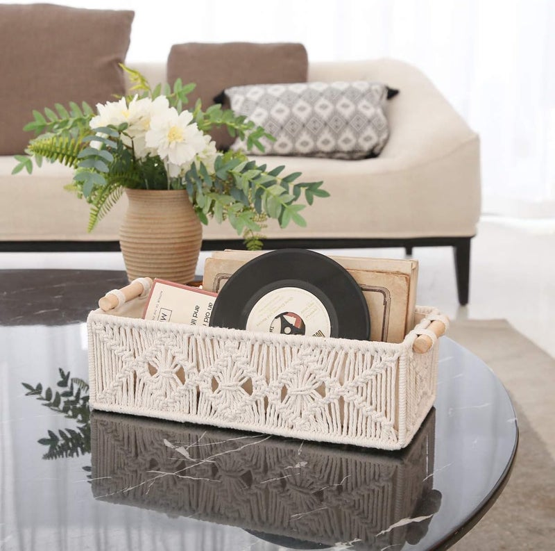 Mkono Salt mist resistant Macrame Storage Baskets Boho Decor Decoration Box Handmade Woven Decorative Countertop Toilet Tank Shelf Cabinet Organizer for Bedroom Livingroom Home, Set of 2, Ivory Global sizing options - Image 3