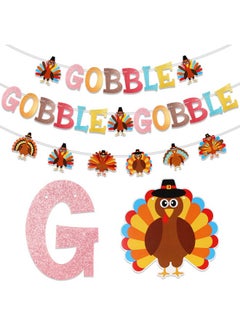 HOWAF Glitter Gobble Turkey Banner, 27Pcs Happy Thanksgiving Decoration Garland Banner Gobble Gobble Gobble Diy Bunting Banner For Thanksgiving Friendsgiving Party Fireplace Mantle Decor Supplies  - Image 1