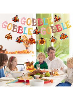 HOWAF Glitter Gobble Turkey Banner, 27Pcs Happy Thanksgiving Decoration Garland Banner Gobble Gobble Gobble Diy Bunting Banner For Thanksgiving Friendsgiving Party Fireplace Mantle Decor Supplies  - Image 4