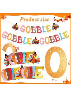 HOWAF Glitter Gobble Turkey Banner, 27Pcs Happy Thanksgiving Decoration Garland Banner Gobble Gobble Gobble Diy Bunting Banner For Thanksgiving Friendsgiving Party Fireplace Mantle Decor Supplies  - Image 2