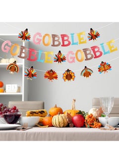 HOWAF Glitter Gobble Turkey Banner, 27Pcs Happy Thanksgiving Decoration Garland Banner Gobble Gobble Gobble Diy Bunting Banner For Thanksgiving Friendsgiving Party Fireplace Mantle Decor Supplies  - Image 5