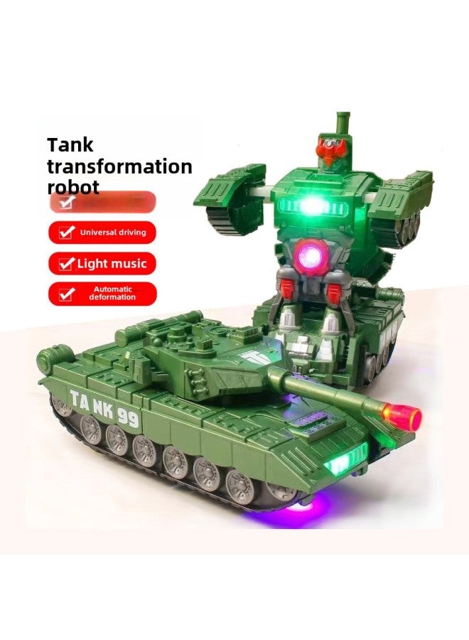 Loquat Children's Robot Transform Tank Armored Vehicle All-directional Light Music Electric Plane Boys Toy Plastic Model Tank-Color:Tank 【green】 Battery Screwdriver - Image 1
