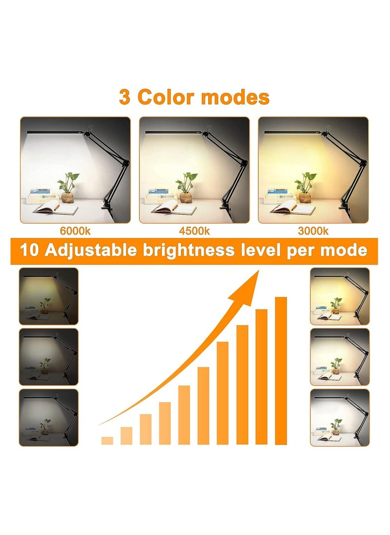 Arabest LED Desk Lamp with Clamp, Eye-Caring Table Lamp for Home Office,3 Lighting 10 Brightness,360 Degree Spin Reading Light with Memory Function(Black)  - Image 2