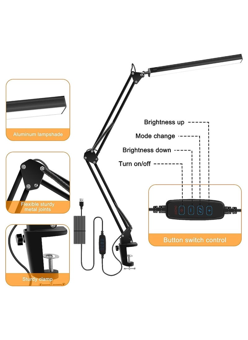 Arabest LED Desk Lamp with Clamp, Eye-Caring Table Lamp for Home Office,3 Lighting 10 Brightness,360 Degree Spin Reading Light with Memory Function(Black)  - Image 3