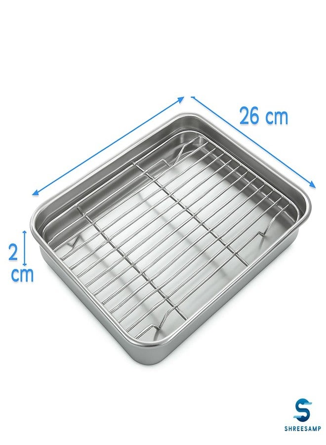 SHREESAMP Stainless Steel Toaster Oven Pan Set – Quarter Sheet Baking Tray with Nonstick Cooling Rack – Rust-Free, Non-Toxic, Dishwasher Safe – Cookies & Snacks (Cooking Tray Medium) - Image 2