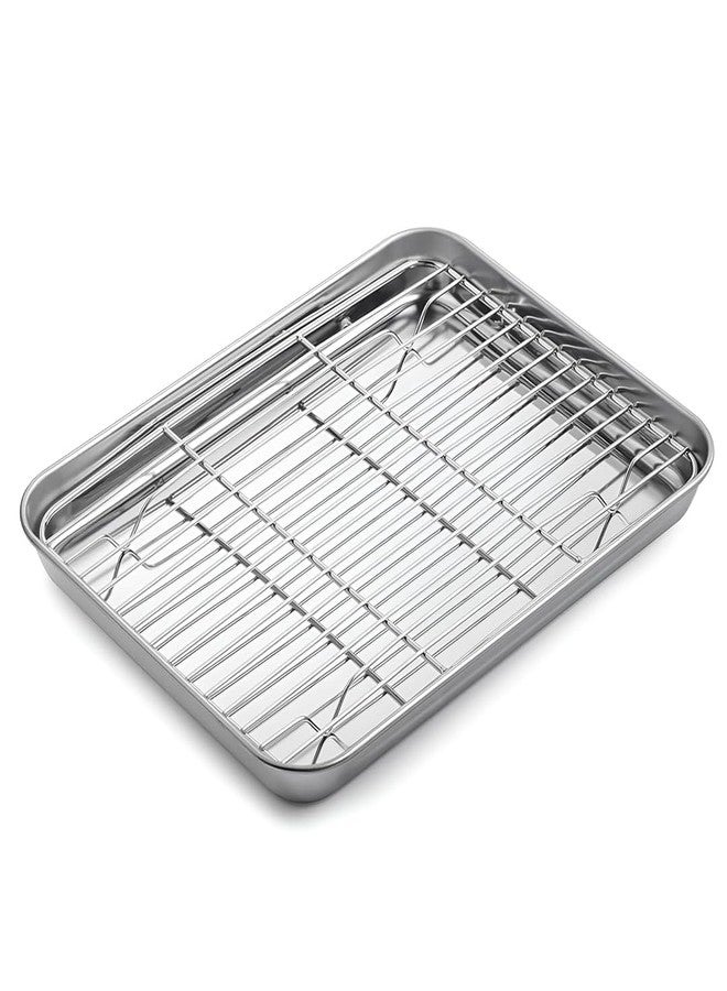 SHREESAMP Stainless Steel Toaster Oven Pan Set – Quarter Sheet Baking Tray with Nonstick Cooling Rack – Rust-Free, Non-Toxic, Dishwasher Safe – Cookies & Snacks (Cooking Tray Medium) - Image 1
