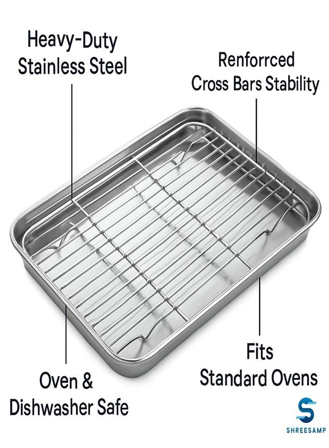 SHREESAMP Stainless Steel Toaster Oven Pan Set – Quarter Sheet Baking Tray with Nonstick Cooling Rack – Rust-Free, Non-Toxic, Dishwasher Safe – Cookies & Snacks (Cooking Tray Medium) - Image 4