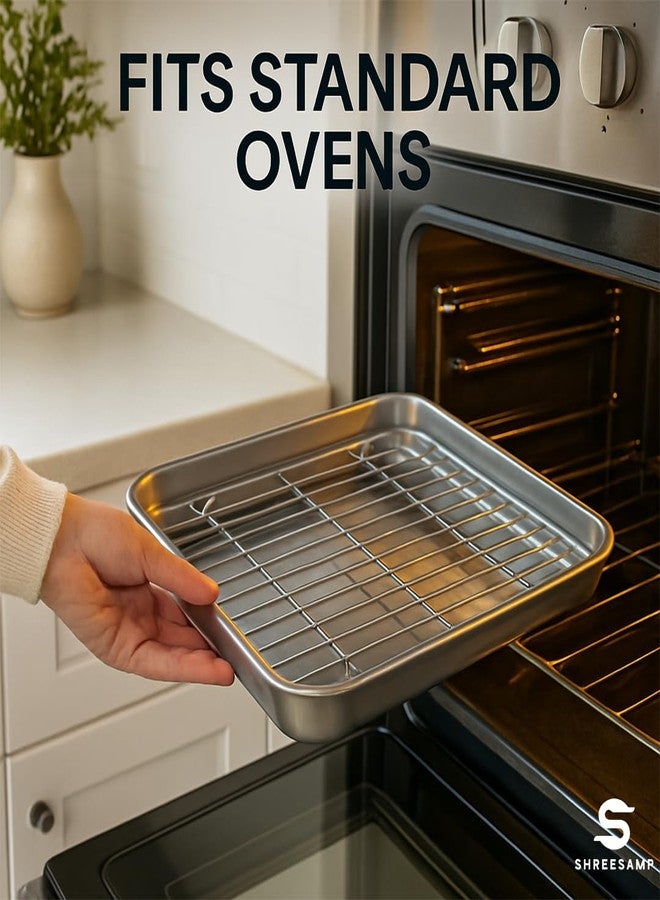 SHREESAMP Stainless Steel Toaster Oven Pan Set – Quarter Sheet Baking Tray with Nonstick Cooling Rack – Rust-Free, Non-Toxic, Dishwasher Safe – Cookies & Snacks (Cooking Tray Medium) - Image 5