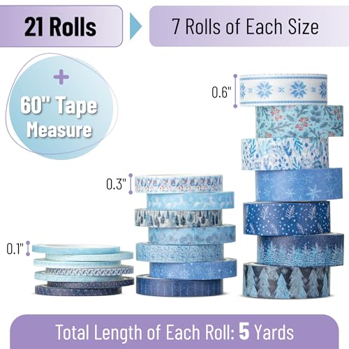 Mr. Pen Mr Pen Washi Tape Set 21 Rolls Assorted Sizes 5 YardsRoll Washi Tape for Scrapbook Arts Crafts Journals and Planners Ocean Breeze - Image 3