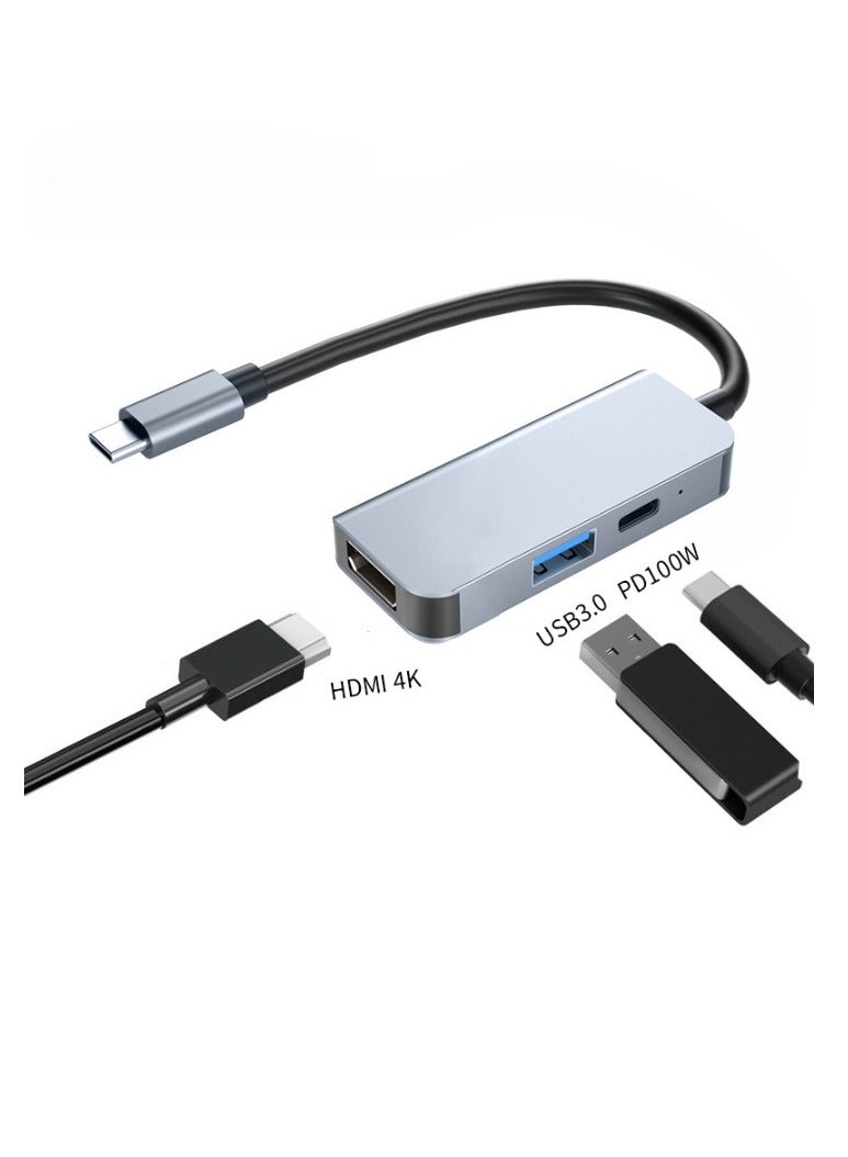 AROAQ Type C To HD Multimedia Interface Adapter, Portable Multiport USB C Hub, Durable Fast Transfer 3-in-1 Type C Adapter, HD Display HDMI Cable Docking Station, (Three-in-one HDMI4k+USB3.0+PD100W) - Image 1