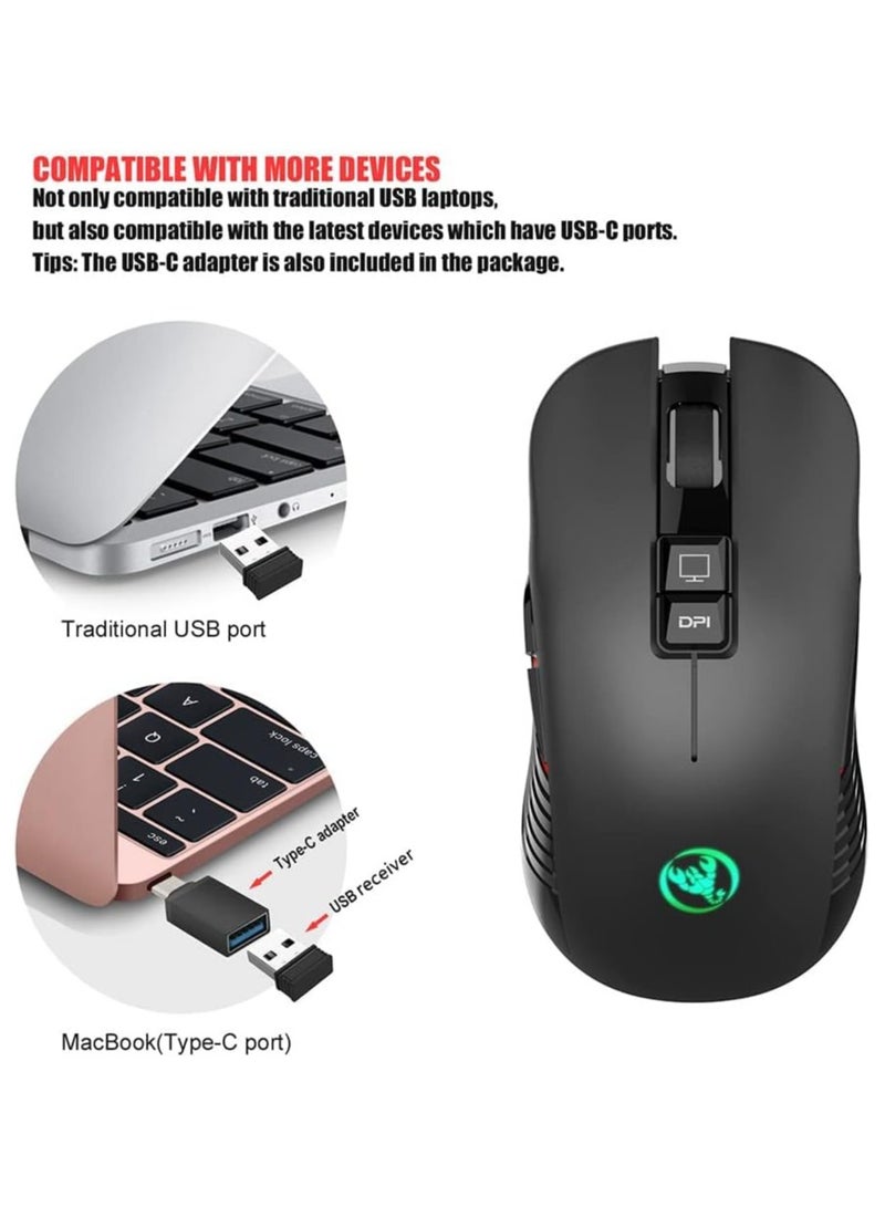 HXSJ T30 Wireless Gaming Mouse 3600 DPI Rechargeable 7 Color Back-light Breathing Comfort Gamer Mice For Computer Desktop Laptop - Image 1
