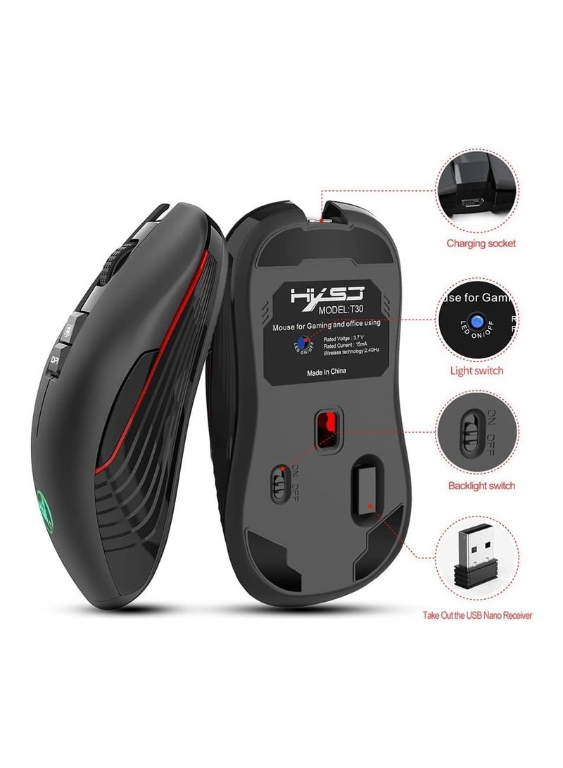 HXSJ T30 Wireless Gaming Mouse 3600 DPI Rechargeable 7 Color Back-light Breathing Comfort Gamer Mice For Computer Desktop Laptop - Image 4