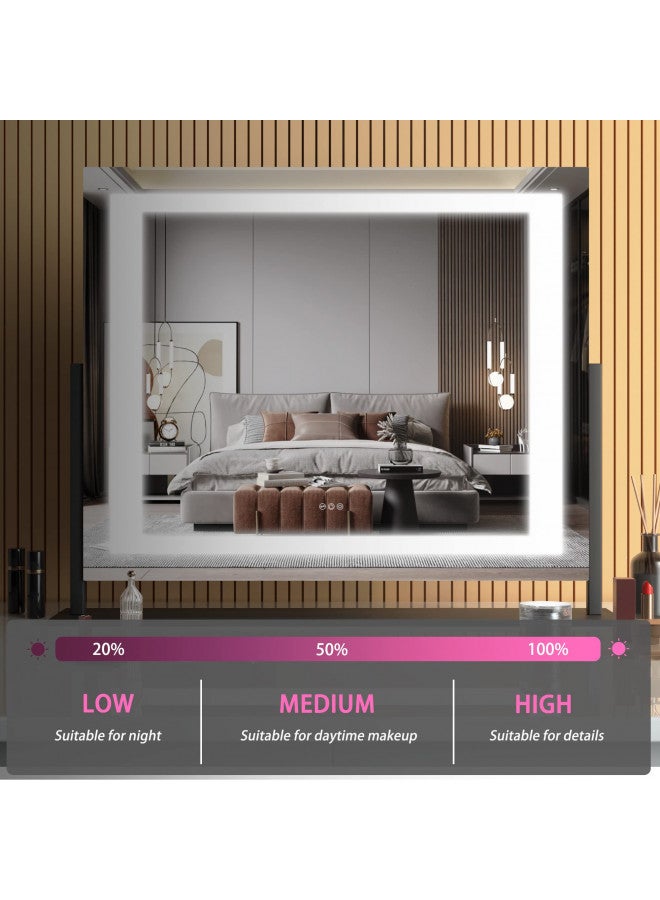 Hasipu Hasipu Vanity Mirror with Lights, 24.2" x 19.7" LED Makeup Mirror, Light up Mirror with 10X Magnification and USB, Phone Holder, Smart Touch 3 Colors Dimmable, 360° Rotation (Right Angle Black)  - Image 2