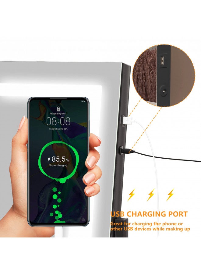 Hasipu Hasipu Vanity Mirror with Lights, 24.2" x 19.7" LED Makeup Mirror, Light up Mirror with 10X Magnification and USB, Phone Holder, Smart Touch 3 Colors Dimmable, 360° Rotation (Right Angle Black)  - Image 3