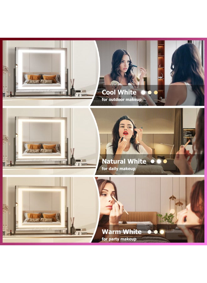 Hasipu Hasipu Vanity Mirror with Lights, 24.2" x 19.7" LED Makeup Mirror, Light up Mirror with 10X Magnification and USB, Phone Holder, Smart Touch 3 Colors Dimmable, 360° Rotation (Right Angle Black)  - Image 1