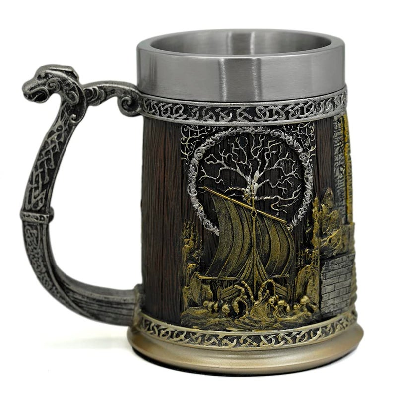 GuoShuang Nordic Viking Ship Tankard Coffee Mug Tea Cup Beer Cup 600ML