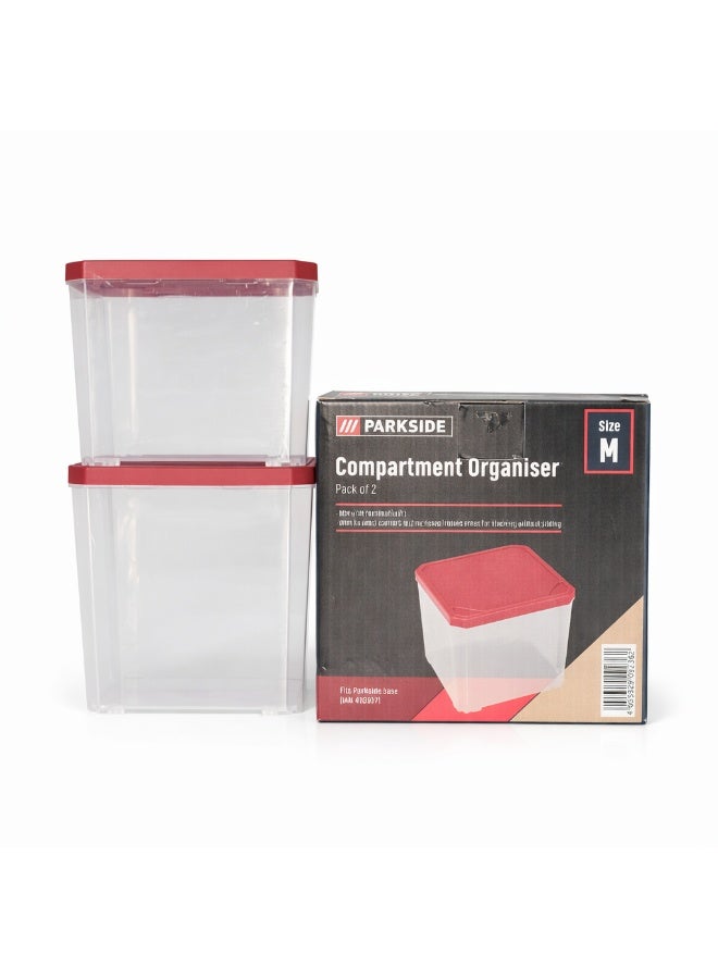 parkside Stackable Plastic Storage Organizer Box, Medium Size Tool Parts Container with Removable Lid, 10.3 x 11.4 x 8.5 cm, Pack of 2, Multi-Purpose Bins for Hardware, Screws, Craft Supplies & Small Items - Image 1