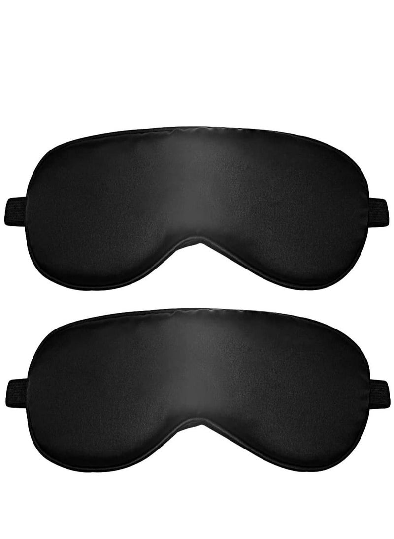 SYOSI 2 Pack Natural Silk Sleep Mask Pure Eye Mask Sleeping Blind Fold with Adjustable Strap Comfortable Eye Sleep Shade Super Smooth Eye Covers Stocking Stuffers for Women Men Black  - Image 1