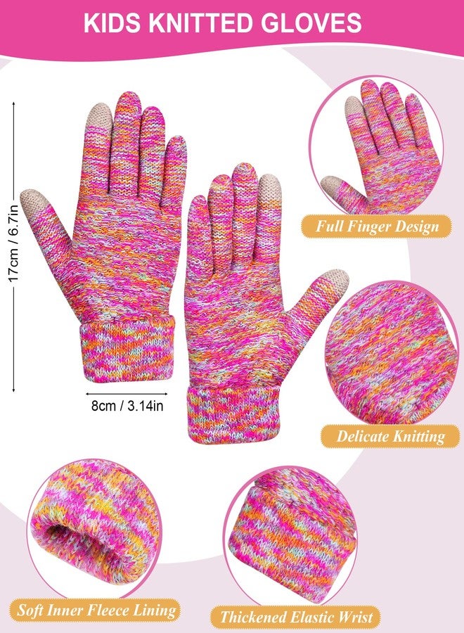 Yafeite Kids Winter Hat Gloves Scarf Set, Girls Boys Toddler Winter Hat Beanie Pom Knitted Scarves Mittens Fleece Lined Age 5-12, Rainbow, Toddler - Image 4