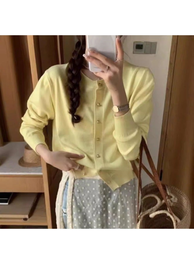 Leyuan Autumn And Winter High-end Short Cardigan Petite Round Neck Fashionable Sweater Women's Coat - Image 1