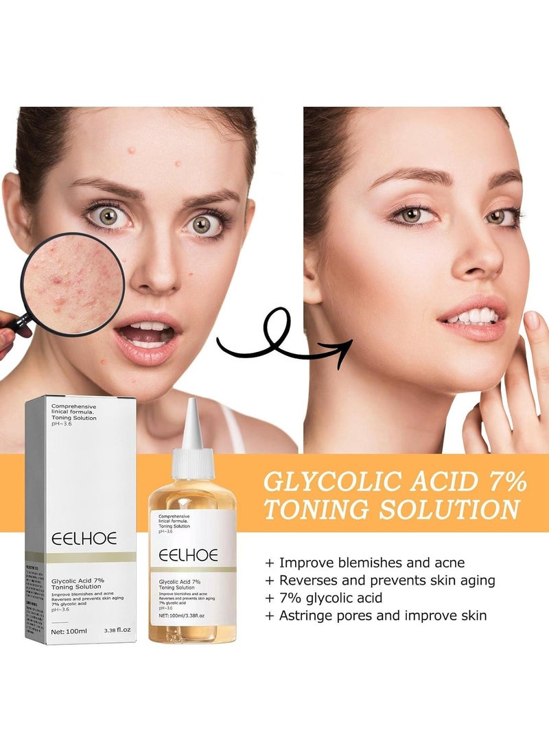 EELHOE - Glycolic acid 7% toning solution for renewing blemishes and acne, glycolic acid 7% toner, astringent pores facial peeling 100 ml - Image 1