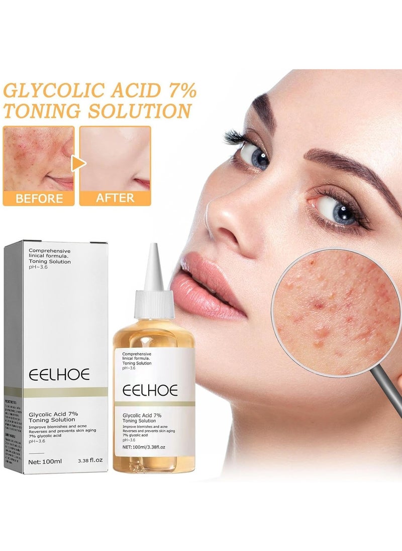 EELHOE - Glycolic acid 7% toning solution for renewing blemishes and acne, glycolic acid 7% toner, astringent pores facial peeling 100 ml - Image 1