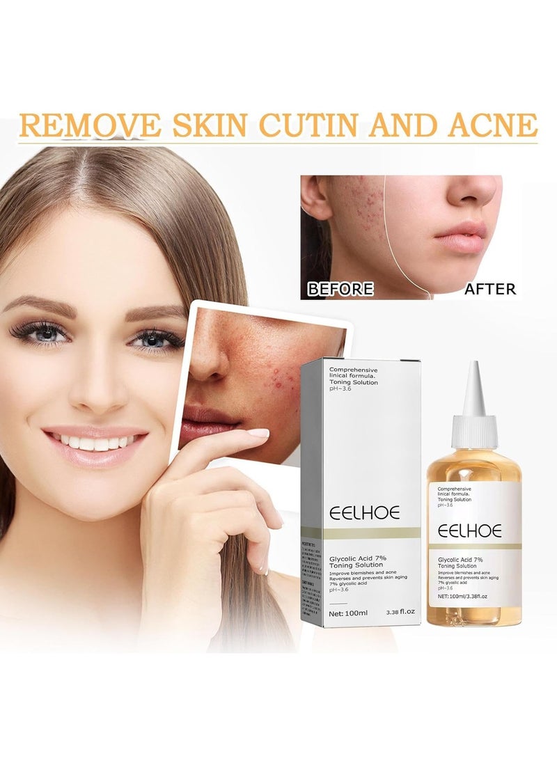 EELHOE - Glycolic acid 7% toning solution for renewing blemishes and acne, glycolic acid 7% toner, astringent pores facial peeling 100 ml - Image 1