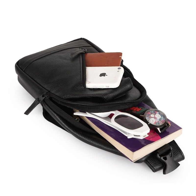 HALFMOON Echelon Crossbody Sling Bag for Men Slim Vegan Leather Chest Bag for Men Women for Upto 8-inch iPad Small Shoulder Side Bag Water-resistant Mobile Passport Bag Travel Office - Image 5