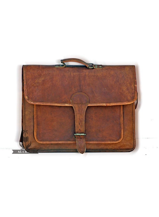 ALCRAFT 18" Genuine Leather Handmade Cross Body Messenger Satchel Laptop Bag (Three Pockets) - Image 1