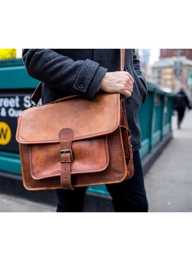 ALCRAFT 18" Genuine Leather Handmade Cross Body Messenger Satchel Laptop Bag (Three Pockets) - Image 4