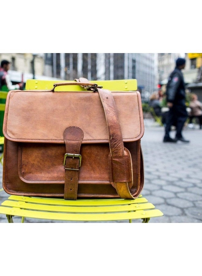 ALCRAFT 18" Genuine Leather Handmade Cross Body Messenger Satchel Laptop Bag (Three Pockets) - Image 2