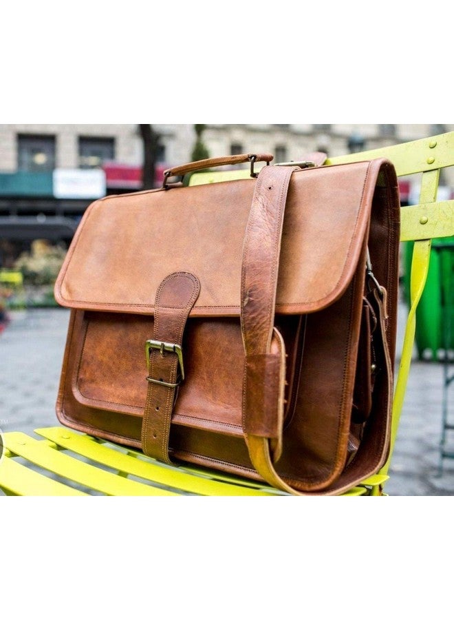 ALCRAFT 18" Genuine Leather Handmade Cross Body Messenger Satchel Laptop Bag (Three Pockets) - Image 3