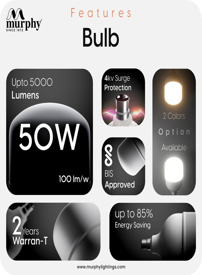 مورفي مصباح كروي LED من مورفي بقاعدة B22 بقوة 50 وات (عبوة من قطعة واحدة، لون أبيض دافئ) - Image 3