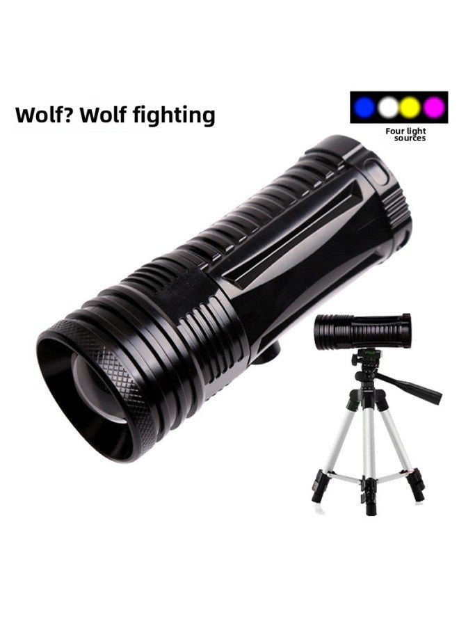 Fishing Lamp Night Fishing Lamp Purple Table Fishing Super Bright Fish Lamp High Power Rechargeable Blue Light Flashlight Strong Light 20W Luminous-Color:Lamp + Large Bracket  - Image 2