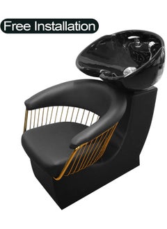 Meishida Shampoo Backwash Chair Ceramic Basin Hair Wash Bowl for Beauty Salon Free Installation - Black Gold  - Image 1