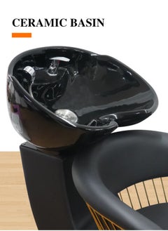 Meishida Shampoo Backwash Chair Ceramic Basin Hair Wash Bowl for Beauty Salon Free Installation - Black Gold  - Image 4