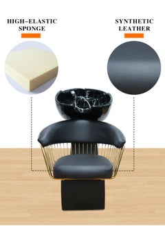 Meishida Shampoo Backwash Chair Ceramic Basin Hair Wash Bowl for Beauty Salon Free Installation - Black Gold  - Image 2