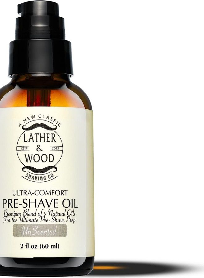Lather & Wood Shaving Co Best Pre-Shave Oil, Unscented, Premium Shaving Oil for Effortless Smooth Irritation-Free Shave. 2 Oz … - Image 1