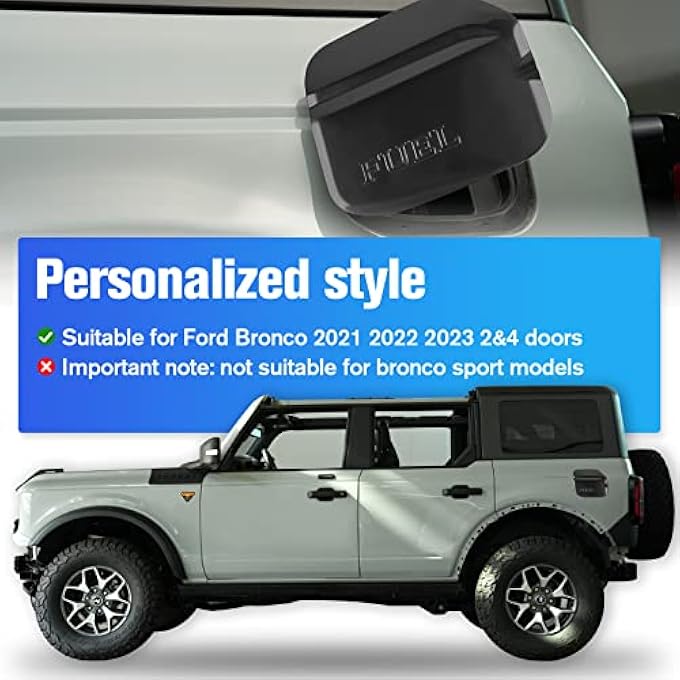 ريحني غطاء غطاء خزان الوقود لملحقات تجهيز تعبئة الوقود في فورد برونكو متوافق مع فورد برونكو 24 باب 2021 2022 و2023 أسود - Image 5