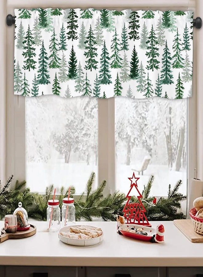 Finphoon Christmas Valances for Windows, Winter Xmas Tree Pattern Rod Pocket Christmas Valance Curtains, Xmas Valance Curtains for Living Room, Bedroom, 54x18 Inch - Image 3