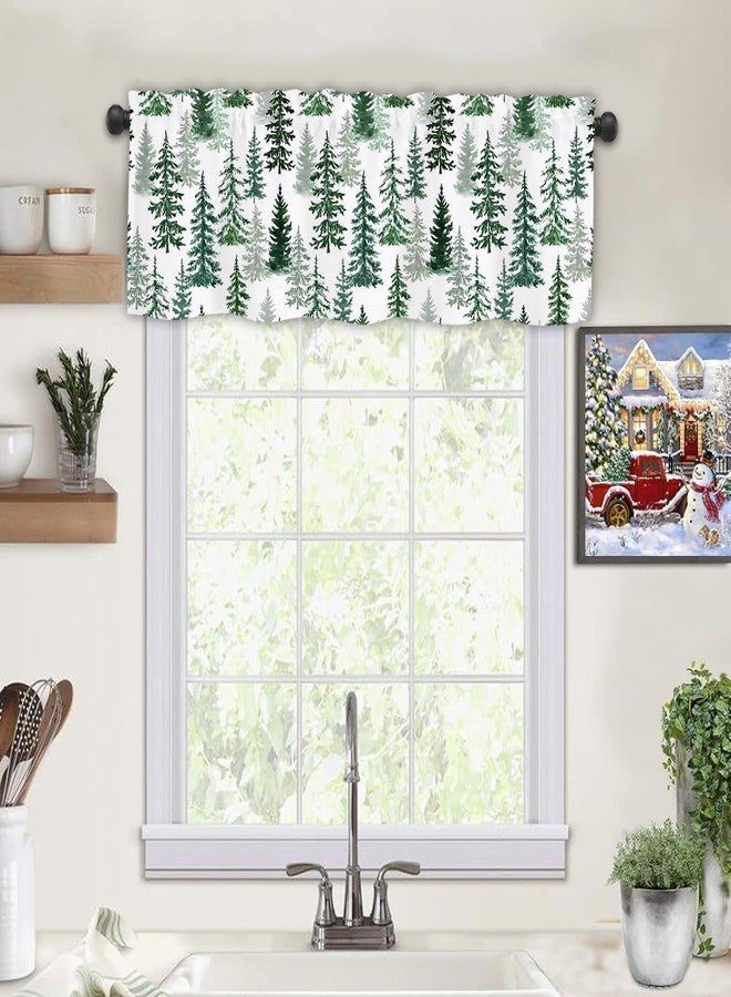 Finphoon Christmas Valances for Windows, Winter Xmas Tree Pattern Rod Pocket Christmas Valance Curtains, Xmas Valance Curtains for Living Room, Bedroom, 54x18 Inch - Image 2