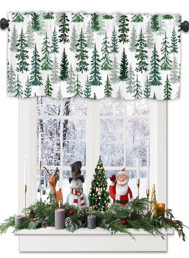 Finphoon Christmas Valances for Windows, Winter Xmas Tree Pattern Rod Pocket Christmas Valance Curtains, Xmas Valance Curtains for Living Room, Bedroom, 54x18 Inch - Image 1