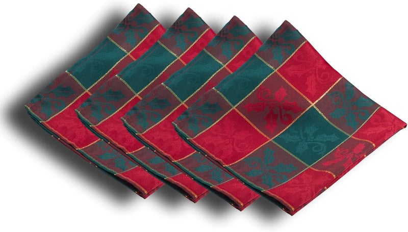 Fennco Styles Royal de Nol Collection Classic Plaid Jacquard 20 x 20 Inch Cloth Napkins Set of 4  Red Green Dinner Napkins for Christmas Banquets Family Gathering Special Events and Home Dcor - Image 1