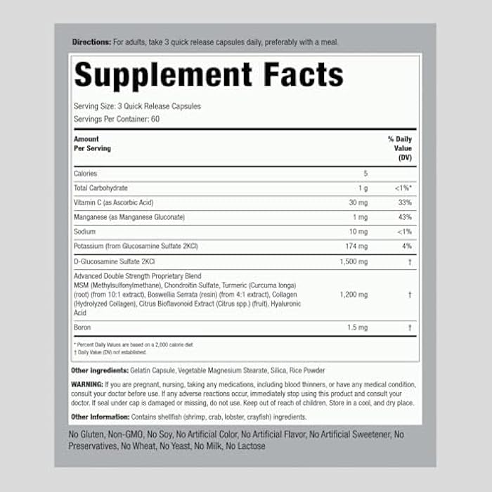 Piping Rock Glucosamine Chondroitin MSM and Turmeric | 180 Capsules | Complex Supplement | Advanced Double Strength Formula | Non-GMO, Gluten Free - Image 2