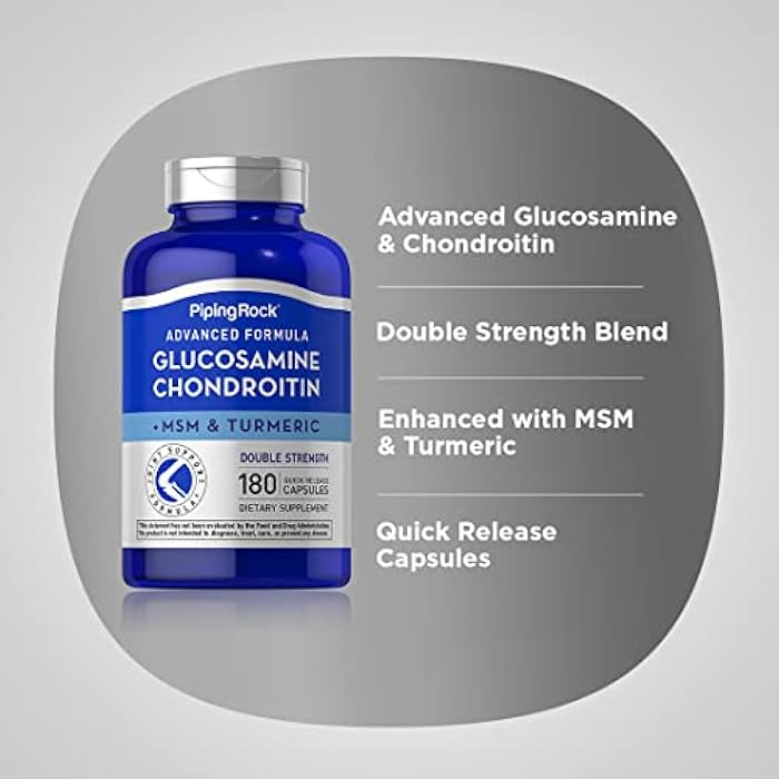 Piping Rock Glucosamine Chondroitin MSM and Turmeric | 180 Capsules | Complex Supplement | Advanced Double Strength Formula | Non-GMO, Gluten Free - Image 4