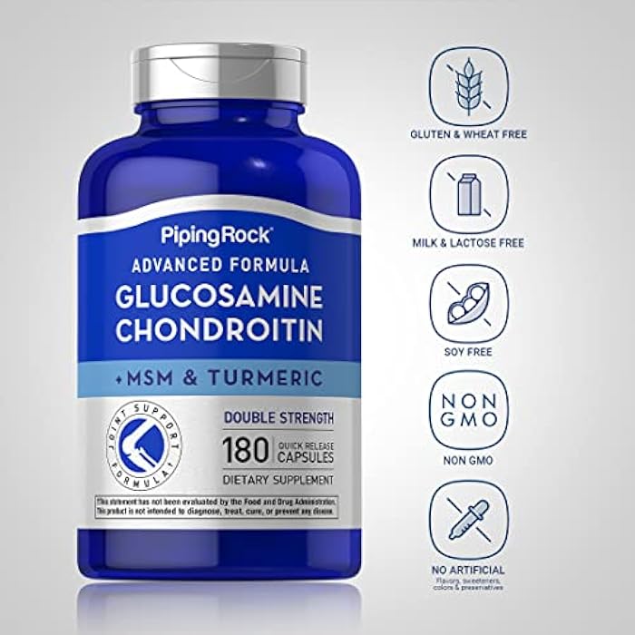 Piping Rock Glucosamine Chondroitin MSM and Turmeric | 180 Capsules | Complex Supplement | Advanced Double Strength Formula | Non-GMO, Gluten Free - Image 3